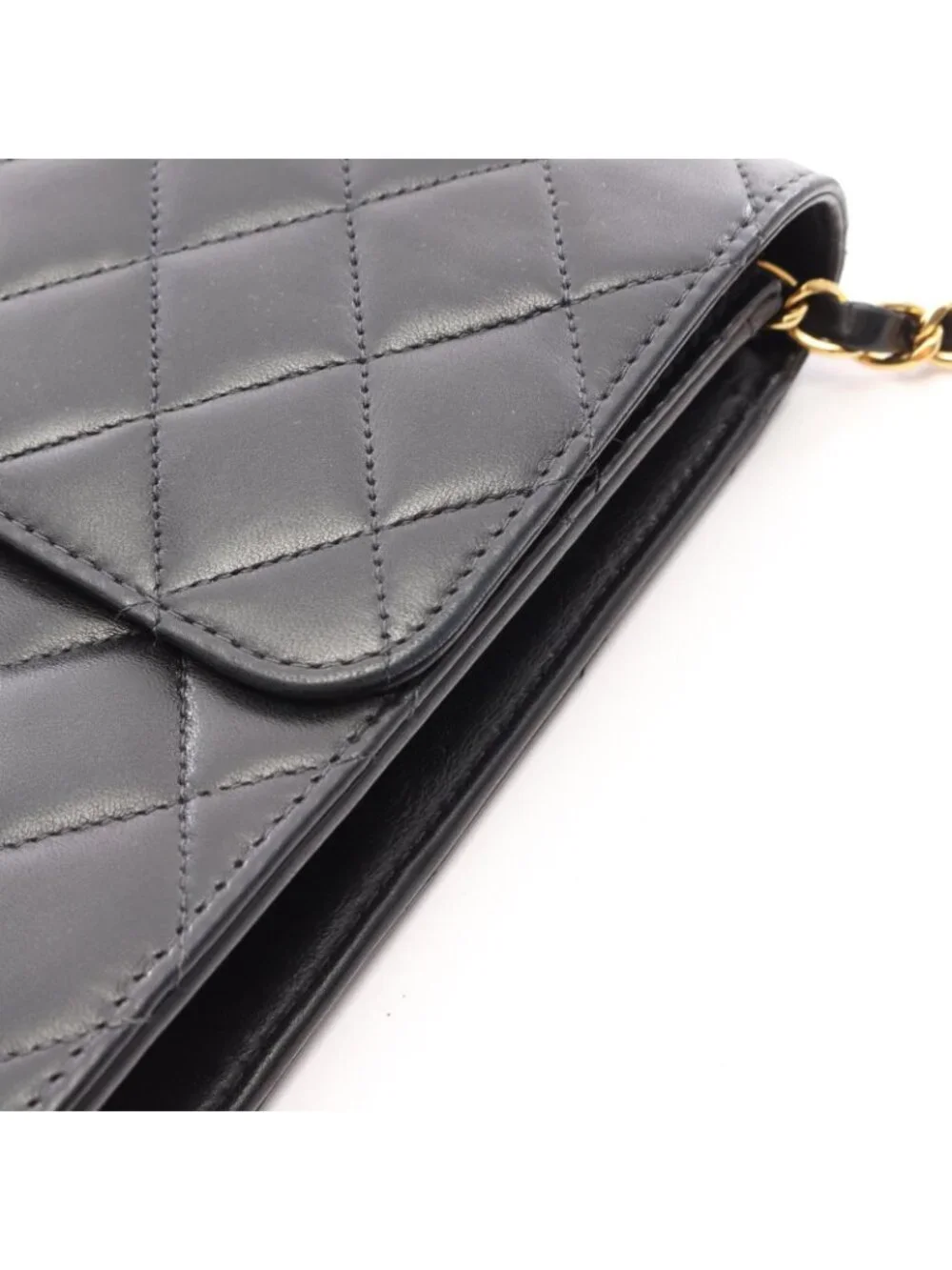Chanel Shoulder Bag Quilted Push Lock Black Lambskin Chain